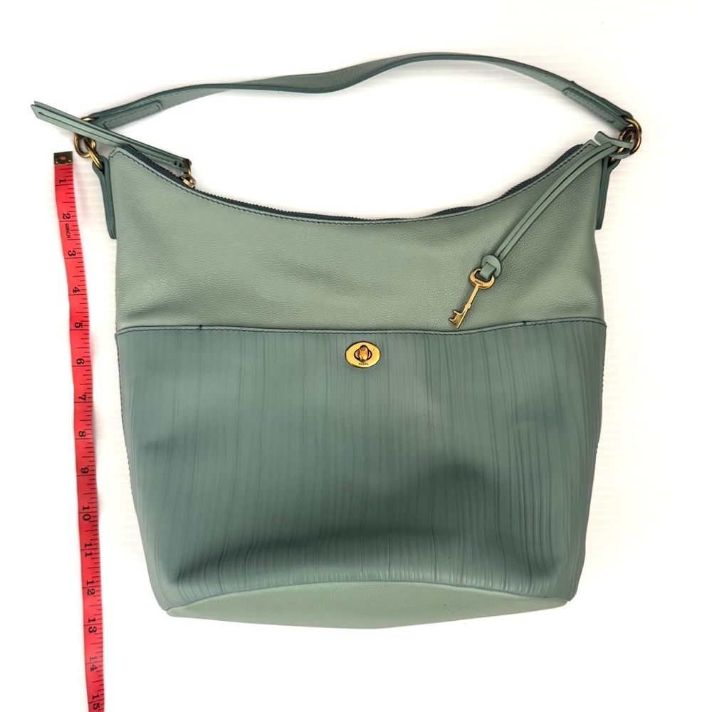 Fossil Talulla Mint Green Hobo Shoulder Bag Gold Hardware Pleated Front - Picture 9 of 10